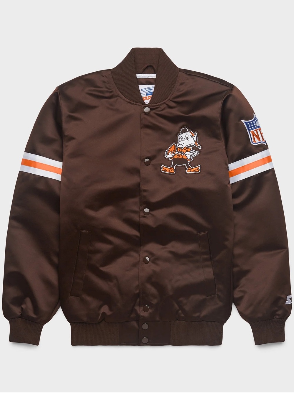 HOMAGE x Starter Browns Heavyweight Satin Jacket with Orange & White Striping
